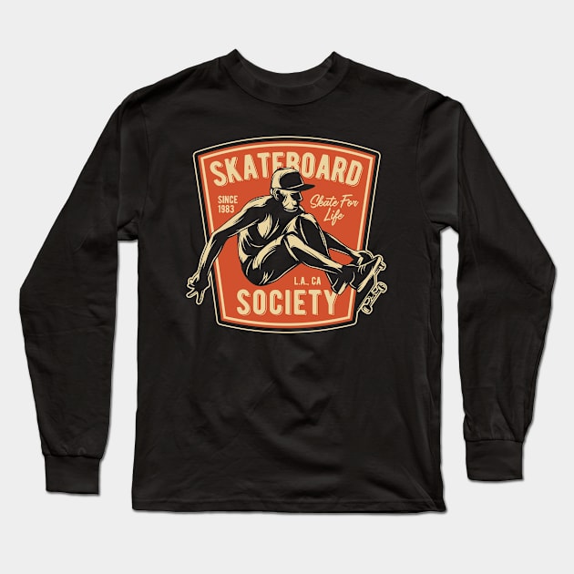 Skateboard Vintage Long Sleeve T-Shirt by Kingluigi